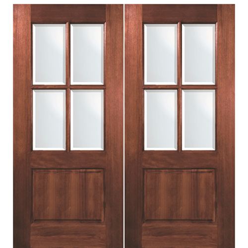 Pair of 80" Tall 4 Lite 1 Panel Bottom Mahogany Exterior Doors