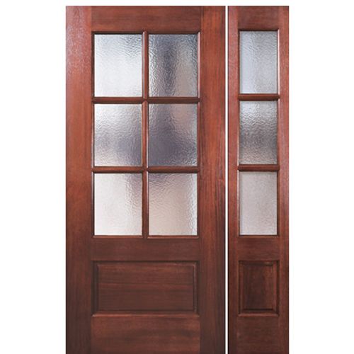 80" Tall 6 Lite 1 Panel Bottom Mahogany Exterior Single Door with Matching 3 Lite Sidelite