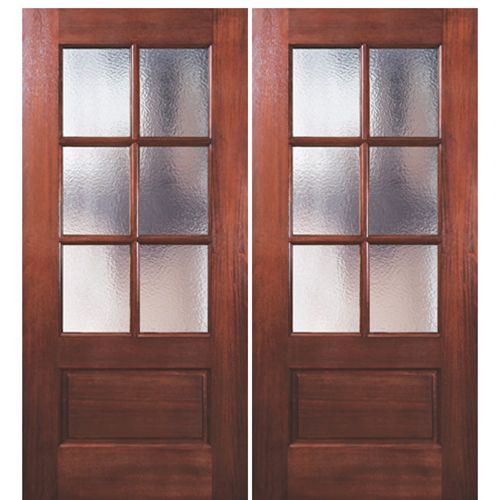 Pair of 80" Tall 6 Lite 1 Panel Bottom Mahogany Exterior Double Doors