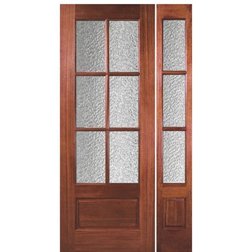 96" Tall 6 Lite 1 Panel Bottom Mahogany Exterior Single Door with Matching 3 Lite Sidelite