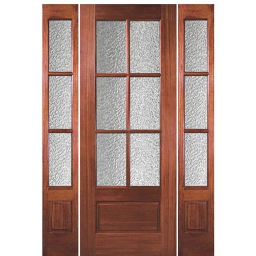 96" Tall 6 Lite 1 Panel Bottom Mahogany Exterior Single Door with Matching 3 Lite Sidelites