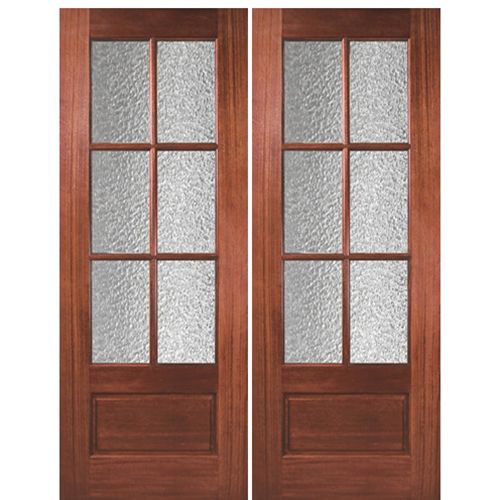 Pair of 96" Tall 6 Lite 1 Panel Bottom Mahogany Exterior Double Doors