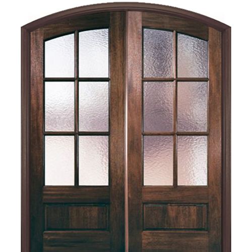 6 Lite 1 Panel Bottom Mahogany Exterior Arch Top Double Doors