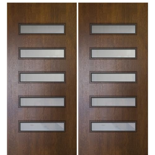 80" Tall Modern Mahogany Exterior Double Doors with 5 Lites