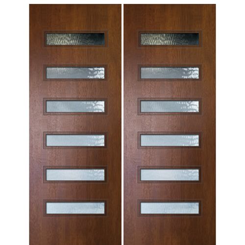 96" Tall Mahogany Contemporary Double Entry Doors with 6 Lites