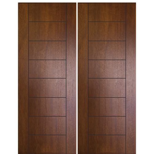 Pair of 96" Tall Mahogany Contemporary Flush Entry Doors