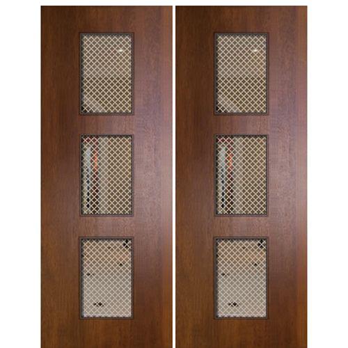 Pair of 96" Tall Mahogany Contemporary Entry Doors with 3 Vertical Lites