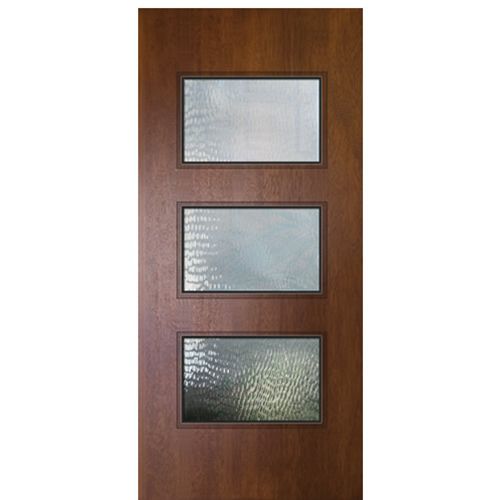 80" Tall Modern Mahogany Front Door with 3 Horizontal Lites