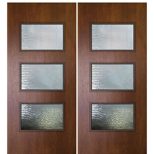 Pair of 80" Tall Modern Mahogany Front Doors with 3 Horizontal Lites