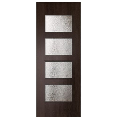 96" Tall Mahogany Contemporary Entry Door with 4 Horizontal Lites