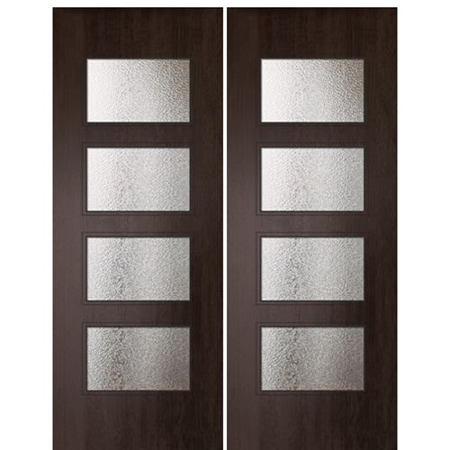 Pair of 96" Tall Mahogany Contemporary Entry Doors with 4 Horizontal Lites