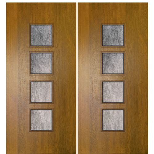 Pair of 80" Tall Modern Mahogany Exterior Doors with 4 Lites