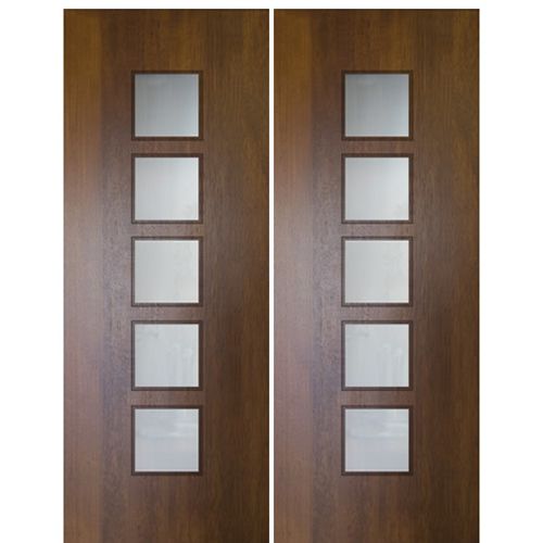 Pair of 96" Tall Mahogany Modern Front Doors with 5 Lites