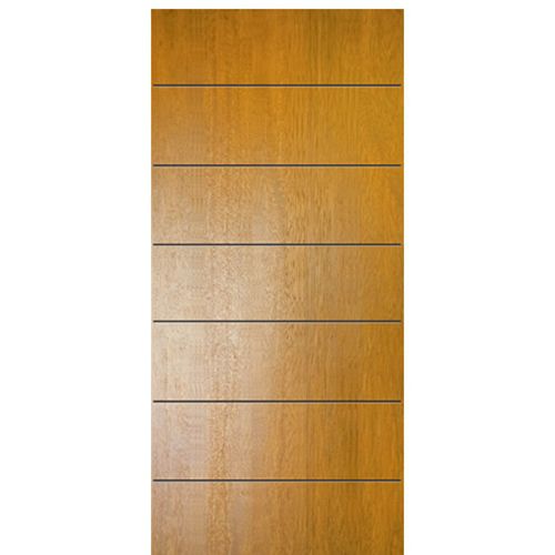 80" Tall Modern Mahogany Exterior Door with 6 Horizontal Grooves