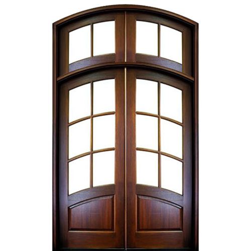 8ft. Tall Pre-hung Eyebrow Radius True Divided 6-Lite Mahogany Double Entry Doors with Arched Glass Panels and Arched Transom