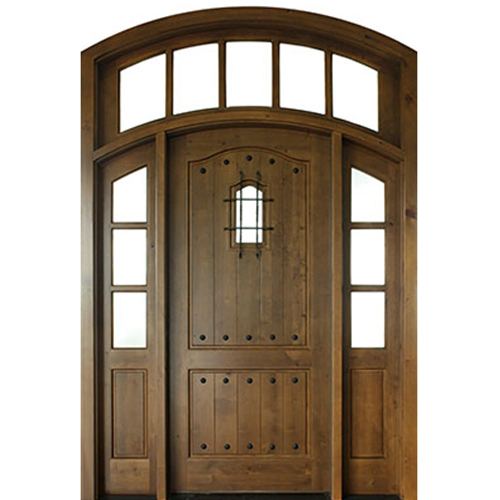 42"x96"x2-1/4" Pre-hung Knotty Alder Arch Top Entry Door with Two 16" Sidelites, 5-Lite Transom and Speakeasy