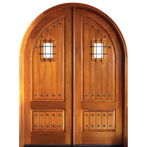 Pre-hung Round Top Solid Panel Mahogany Double Entry Door with Operable Speakeasy