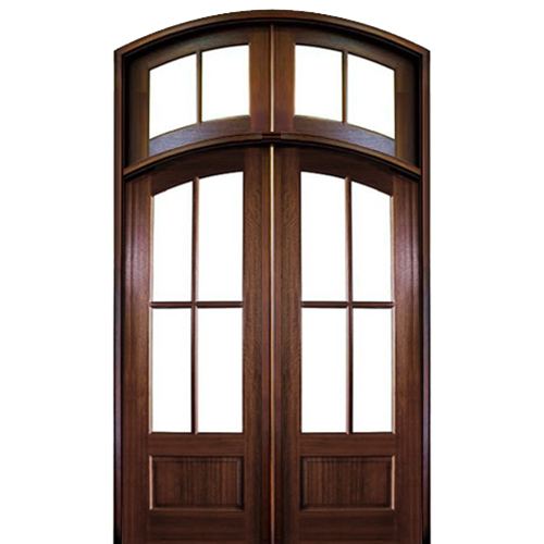 Pre-hung 96" Tall 4 Lite Mahogany Entry Double Doors with Arched Top Transom