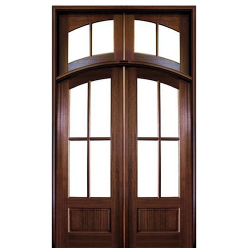 Pre-hung 96" Tall 4 Lite Mahogany Arched Entry Double Doors with 4-Lite Transom