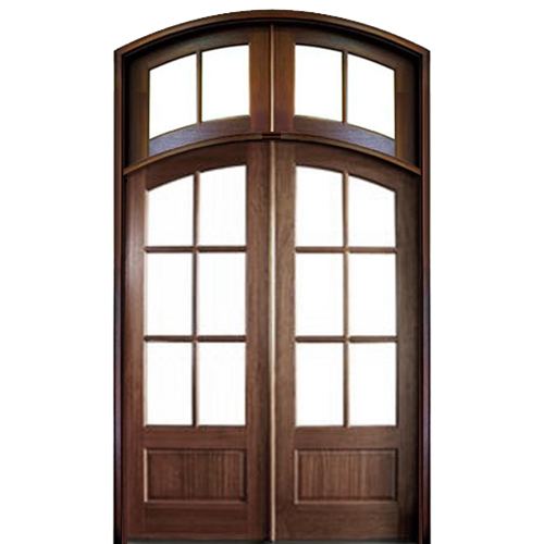 Pre hung Arch Top Mahogany 6-Lite Double Entry Doors with Arched Top Transom