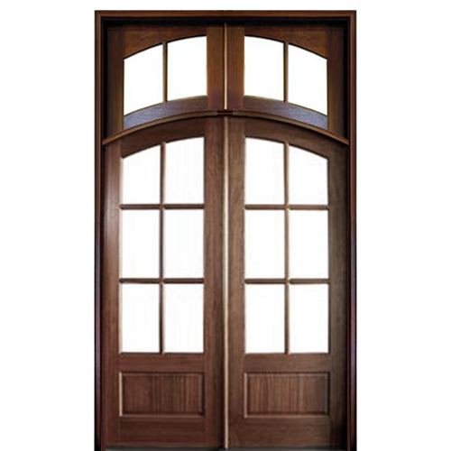 Pre hung Arch Top Mahogany 6-Lite Arched Entry Double Doors with 4-Lite Transom