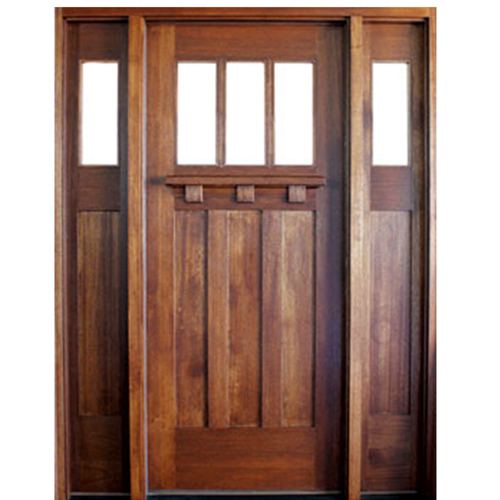 Craftsman Style Mahogany 3-Lite Entry Door with Matching Sidelites and Clear Beveled Low-E Glass