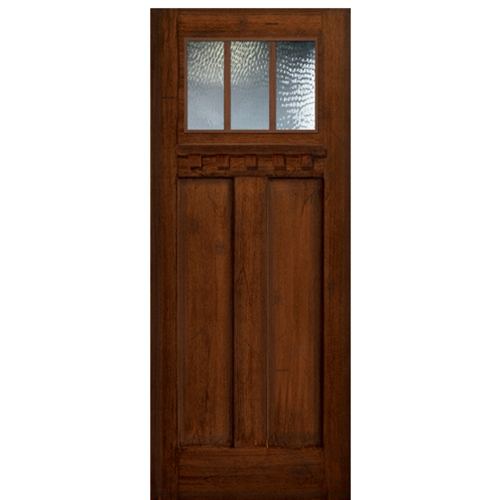 80" Tall Craftsman Style 3 Lite SDL Fiberglass Entry Door with Mahogany Wood Grain