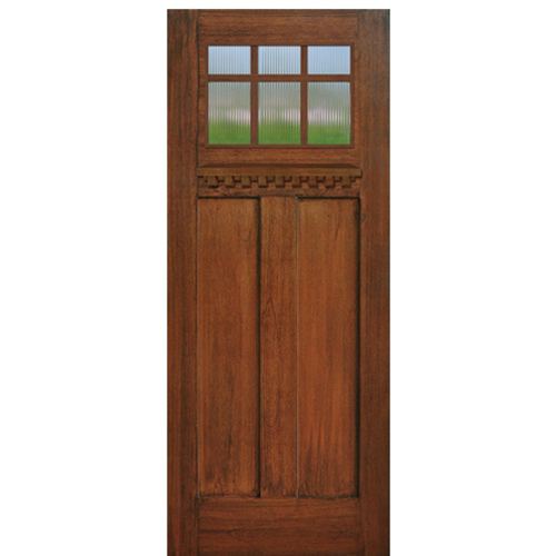 80" Tall Craftsman Style 6-Lite Marginal SDL Fiberglass Entry Door with Mahogany Wood Grain 