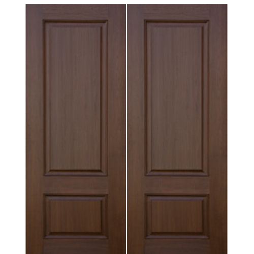 2-Panel Mahogany Grain Fiberglass Double Entry Doors