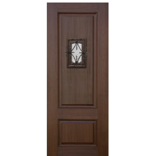 2-Panel Mahogany Grain Fiberglass Entry Door with Speakeasy