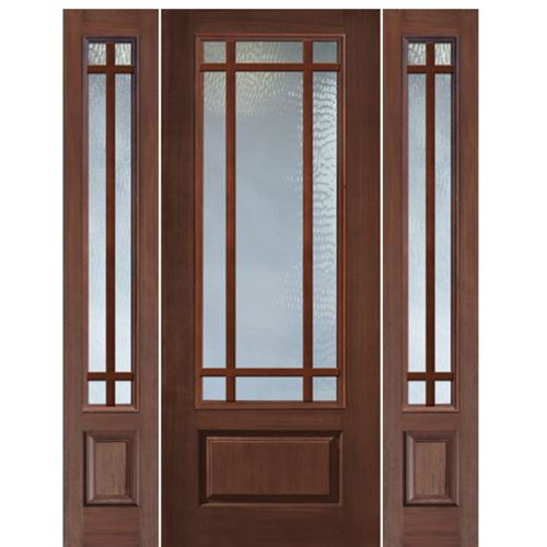 3/4 Lite 1 Panel 9 Lite SDL, Fiberglass Entry Door with Two Sidelites