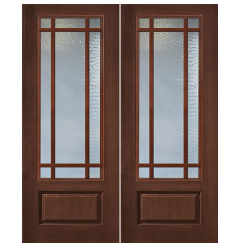 3/4 Lite 1 Panel 9 Lite SDL, Fiberglass Double Entry Door