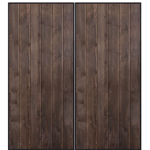 Knotty Alder Vertical Iron Plank Double Barn Door