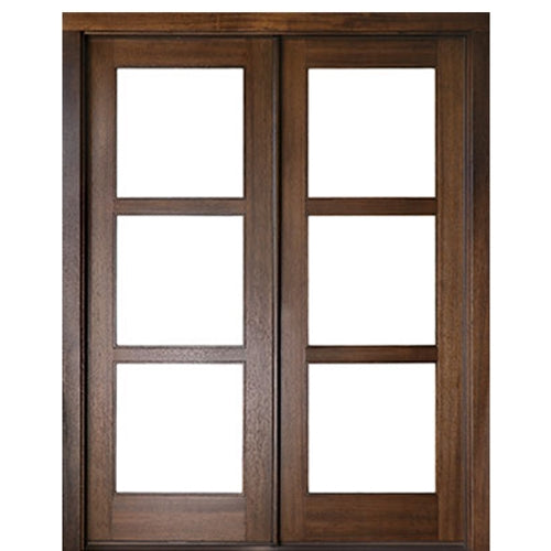 8'-0" Tall Mahogany 3-Lite Contemporary Double Entry Doors