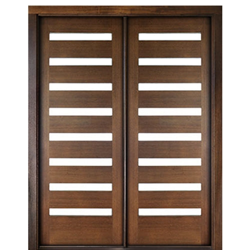 72"x96" 8-Lite Mahogany Wood Contemporary Double Entry Doors