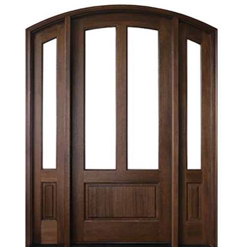 42"x96" Pre-hung Arch Top 2-Lite Mahogany Wood Entry Door with Two Matching Sidelites