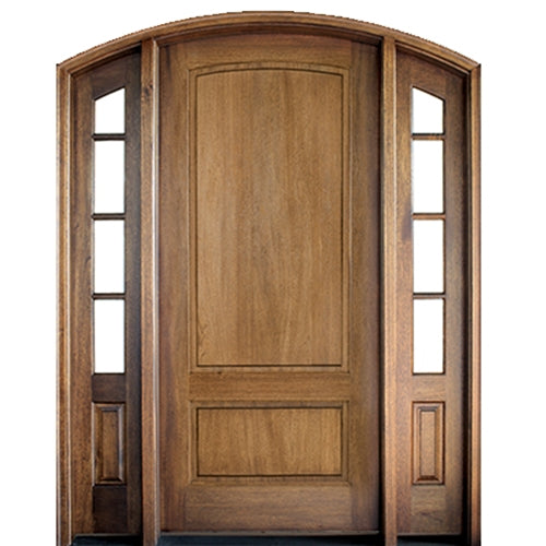 42"x96" Pre-hung Arch Top 2 Panel Mahogany Wood Entry Door with Two Matching TDL Sidelites