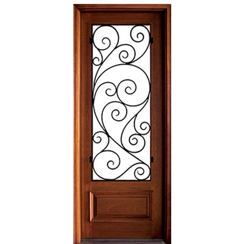 36"x96" Mahogany Entry Door with Burlwood Decorative Wrought Iron Grille (R)