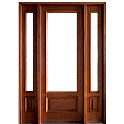 8'-0" Tall Mahogany Wood Entry Door with 3/4 Glass and Two Matching Sidelites