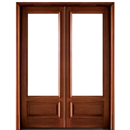 8'-0" Tall Mahogany Wood Double Entry Doors with 3/4 Glass and Bottom Panels