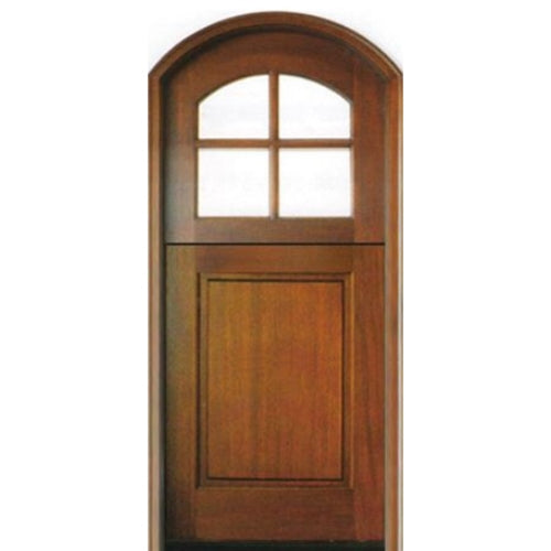 Pre-hung 6'-8" Tall 4 Lite Arch Top Mahogany Wood Dutch Door with Solid Bottom Panel