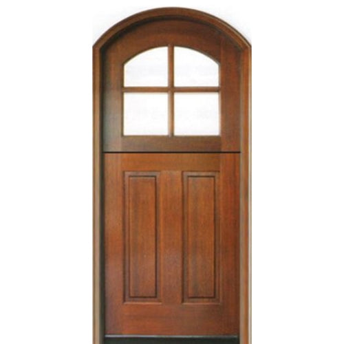 Pre-hung 6'-8" Tall 4 Lite Arch Top Mahogany Wood Dutch Door with 2 Vertical Bottom Panels