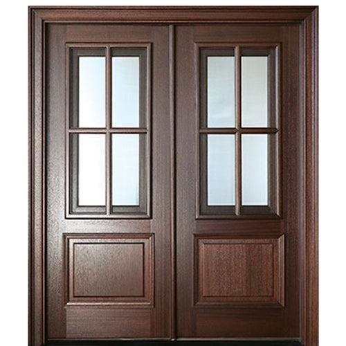 6'8" Tall Breezeport 4-Lite TDL Mahogany Wood Double Entry Door with Built-in Screens and Operable Windows