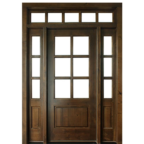 Knotty Alder 6-Lite TDL Entry Door and Matching Sidelites with Transom and Grooved Bottom Panel