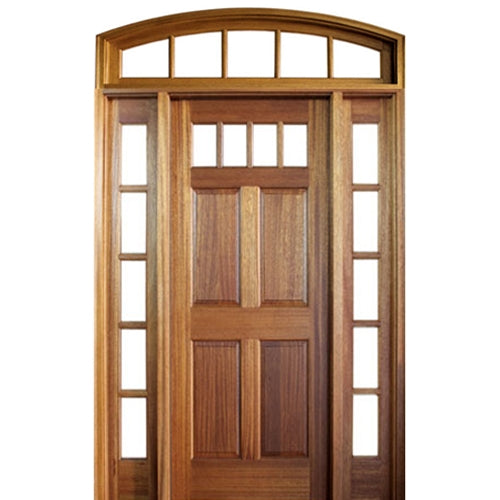 36"x80" Louisburg Mahogany Entry Door and Two 5-Lite Sidelites and Arched Transom with Clear Beveled Low-E Glass