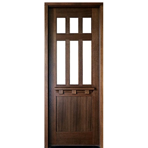 36"x96" Craftsman Style Mahogany 6-Lite Entry Door with Clear Beveled Low-E Glass