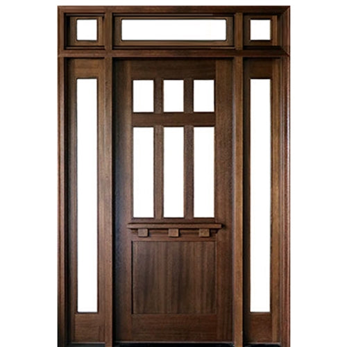 36"x96" Craftsman Style Mahogany 6-Lite Entry Door with Two Sidelites and Transom