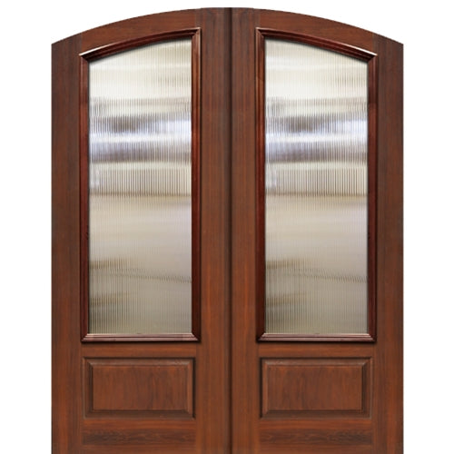 Pre-hung 3/4 Lite Arch Top Fiberglass Double Entry Doors 