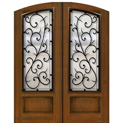 Pre-hung 3/4 DBL Arch Top Double Entry Door with Bellagio Iron Grille Design