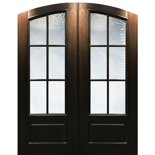 Pre-hung 3/4 6-Lite Arch Top SDL Fiberglass Double Entry Doors 